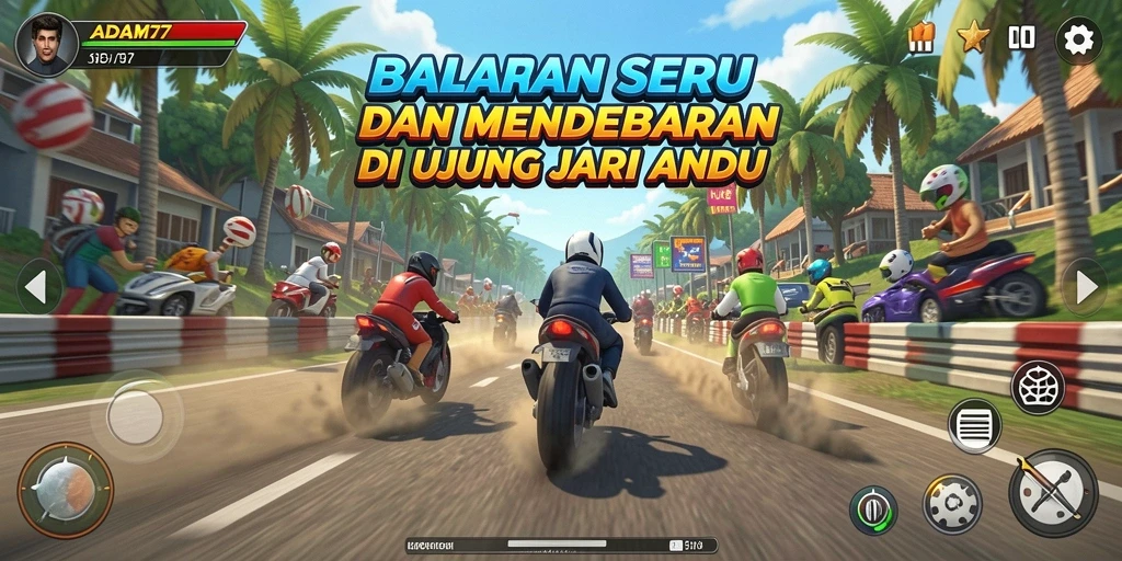Gameplay ADAM77 yang mendebarkan dan penuh aksi balapan.