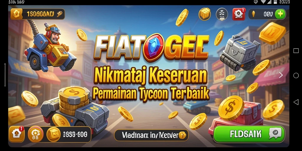 Screenshot gameplay FIATOGEL menampilkan suasana bisnis yang dinamis.