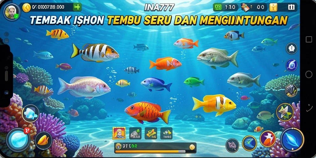 Gameplay menembak ikan yang seru dan penuh warna.