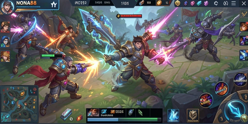 Tangkapan layar dari gameplay NONA88 menampilkan aksi seru MOBA.