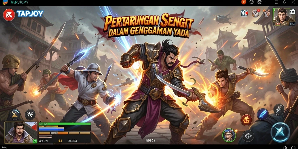 Tampilan seru saat bertarung di TAPJOY dengan efek grafis memukau.